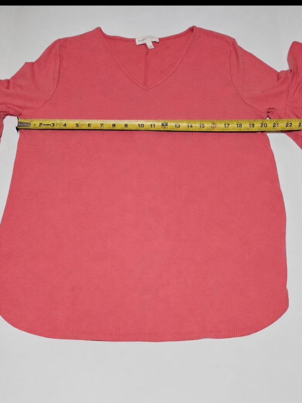 PERFECT PEACH Terracotta Rib Knit Ruffle Flutter Sleeve Top Large - Picture 8 of 8